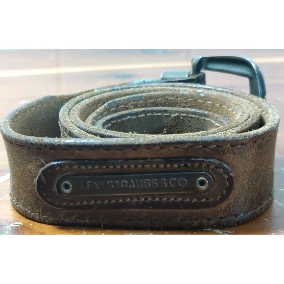Levi Strauss & Co Leather Belt 28 Levis Skinny Stitched Brown‎ Vtg - Picture 1 of 7